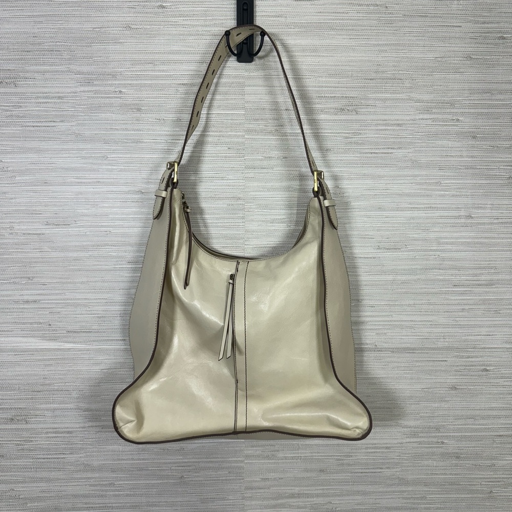 Cream Colored Leather Marley Hobo Brand Shoulder Tassel Bag